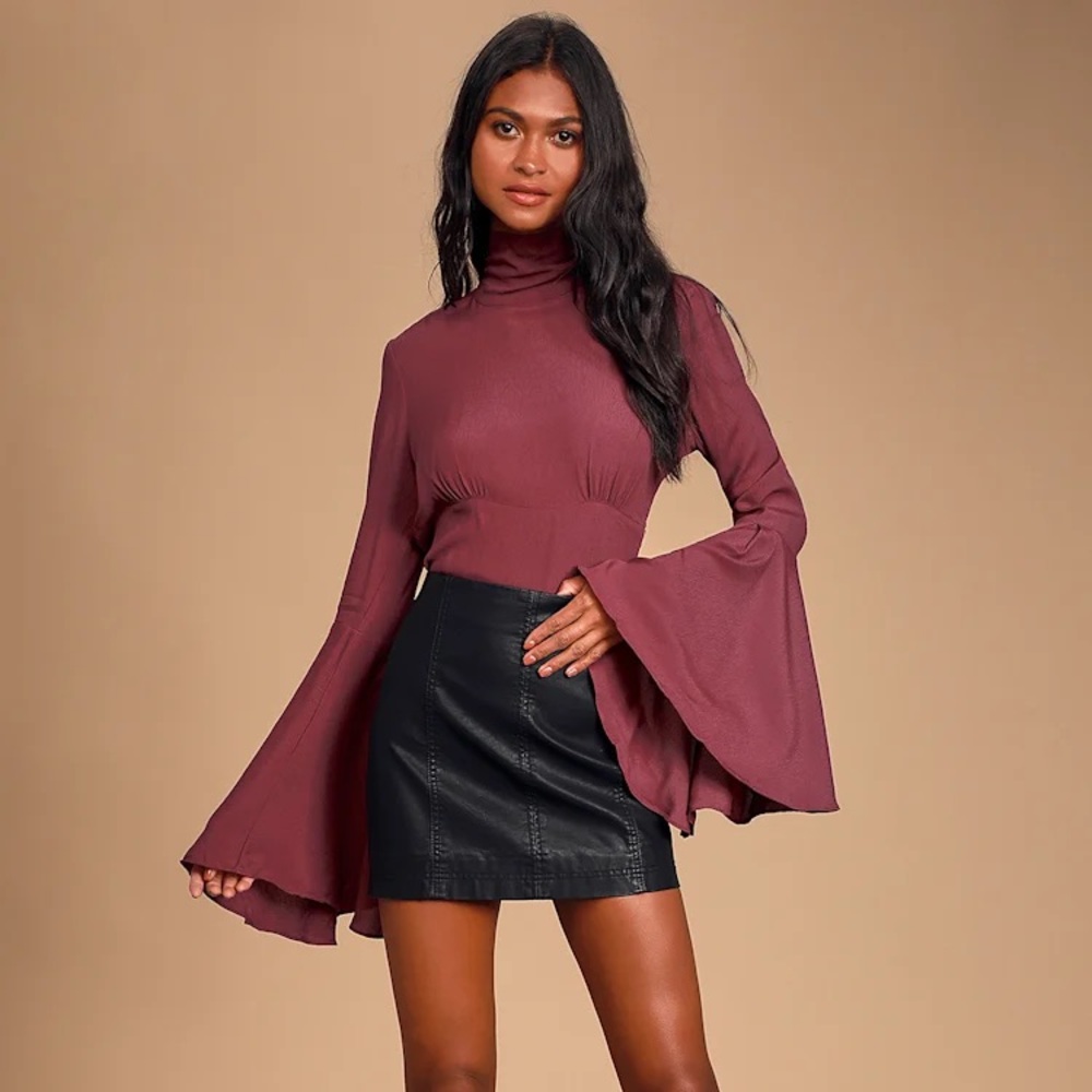 Lulus Drama Queen Plum Purple Backless Bell Sleeve Top